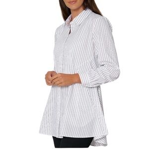 STELLA CARAKASI Center Stage Shirt Striped White Button-Up Top SZ XXL Luxury EUC